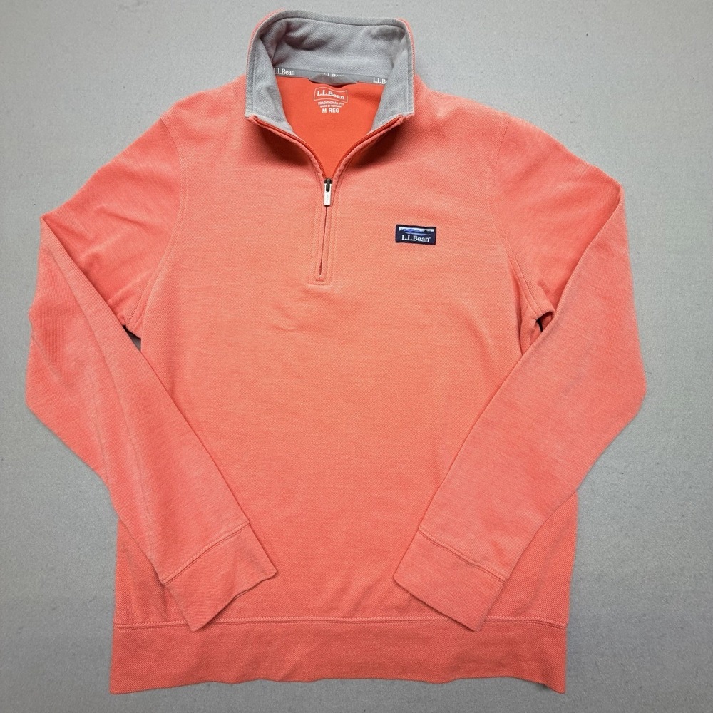 L.L.Bean Men's Medium Quarter‎ Zip Pullover Sweatshirt Coral Cotton Blend